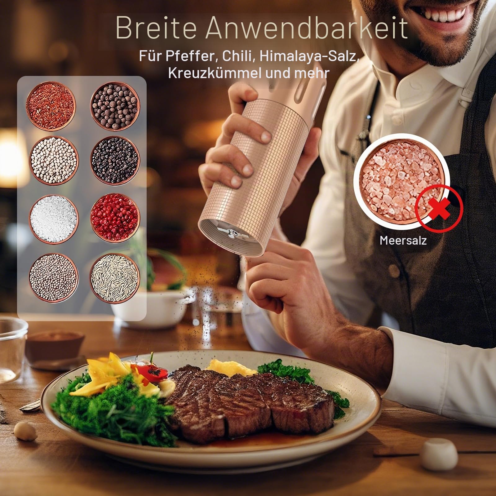 Pfeffermühle Professionelle Manuelle Kleine Einstellbar: Hochleistungs-Pfeffermühle,nachfüllbarer Gewürzmühle mit einstellbarer Schärfe und Edelstahlklinge