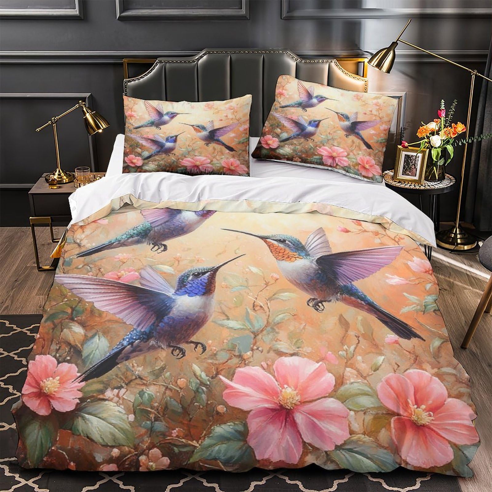 Parure de lit colibris 3D en microfibre pour chambre d'ado
