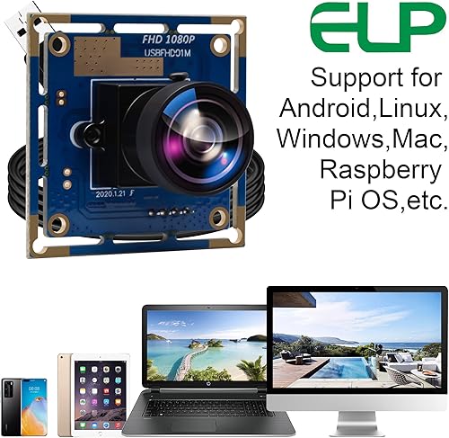 Miniatura 4 de ELP Cámara USB con lente ojo de pez de 170 grados con resolución HD de 1080p, módulo de cámara USB OV2710 CMOS de 2 megapíxeles de alta velocidad