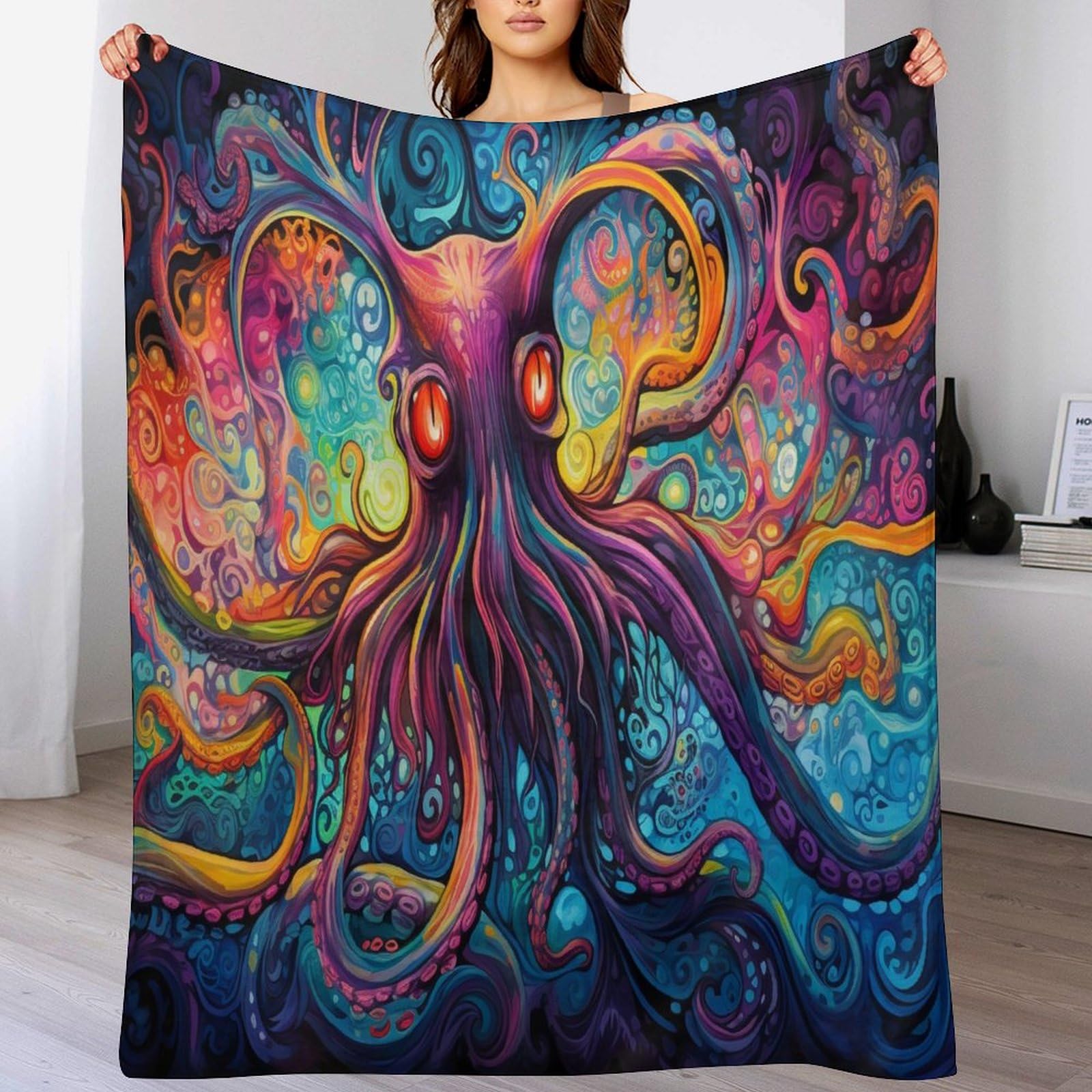 Couverture polaire Poulpe 180x200cm légère pour lit et canapé-lit toutes saisons