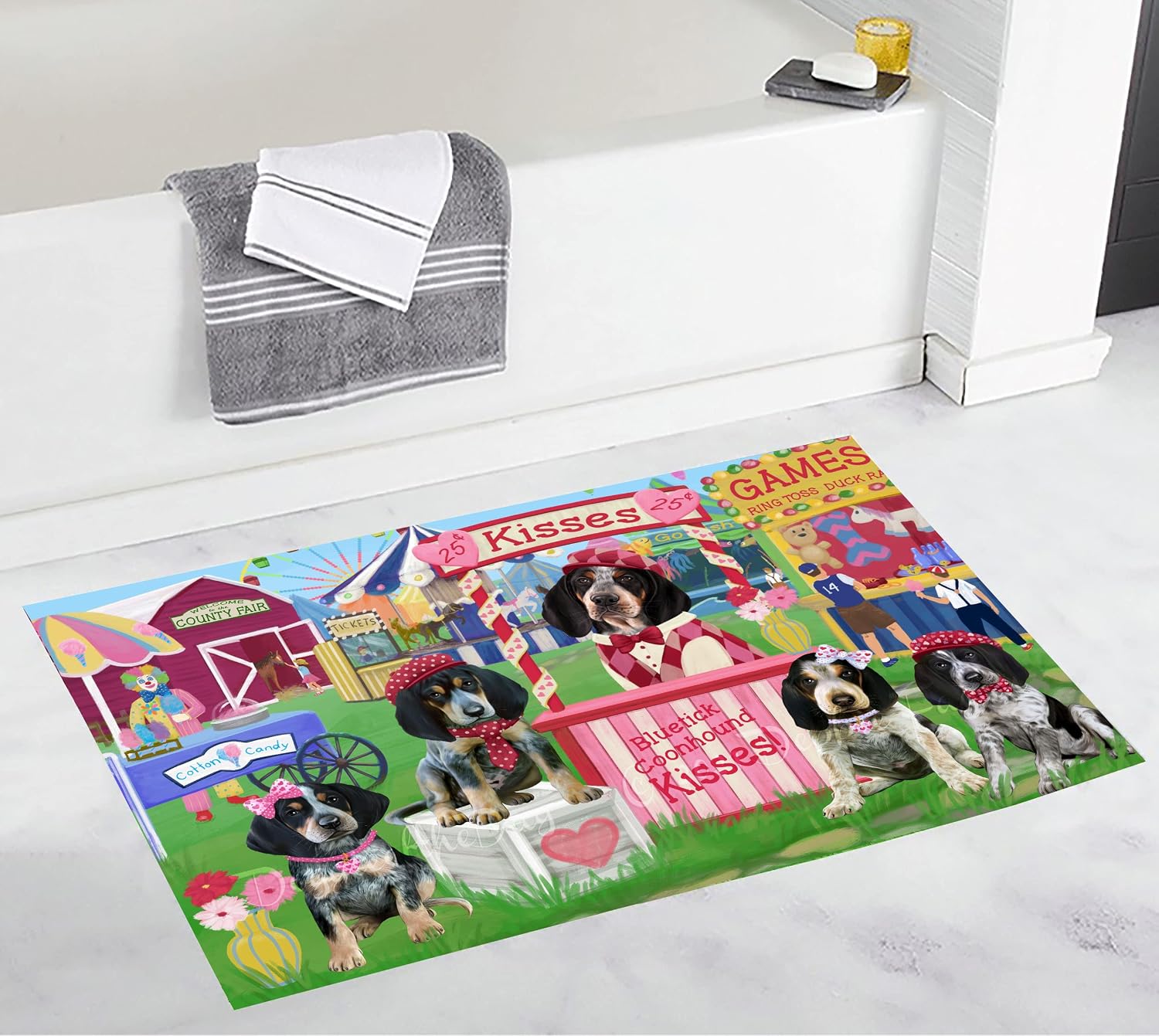 Scenic Waterfall Family Bluetick Coonhound Dog Bath Mat- Anti-Slip Pet Bath Mat - Soft Absorbent Plush Bathroom Rug Mat - Pets Portrait Unique Rug - Washable Premium Quality Mat (16"x28")