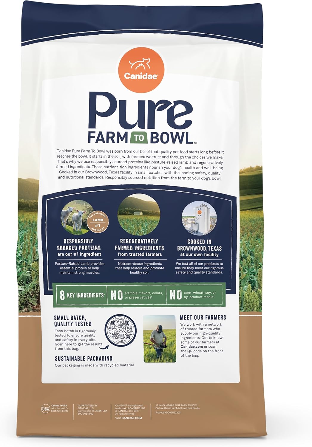 Canidae Pure Farm to Bowl Pasture-Raised Lamb & Brown Rice Dog Food, Adult Dog Food, 22lb