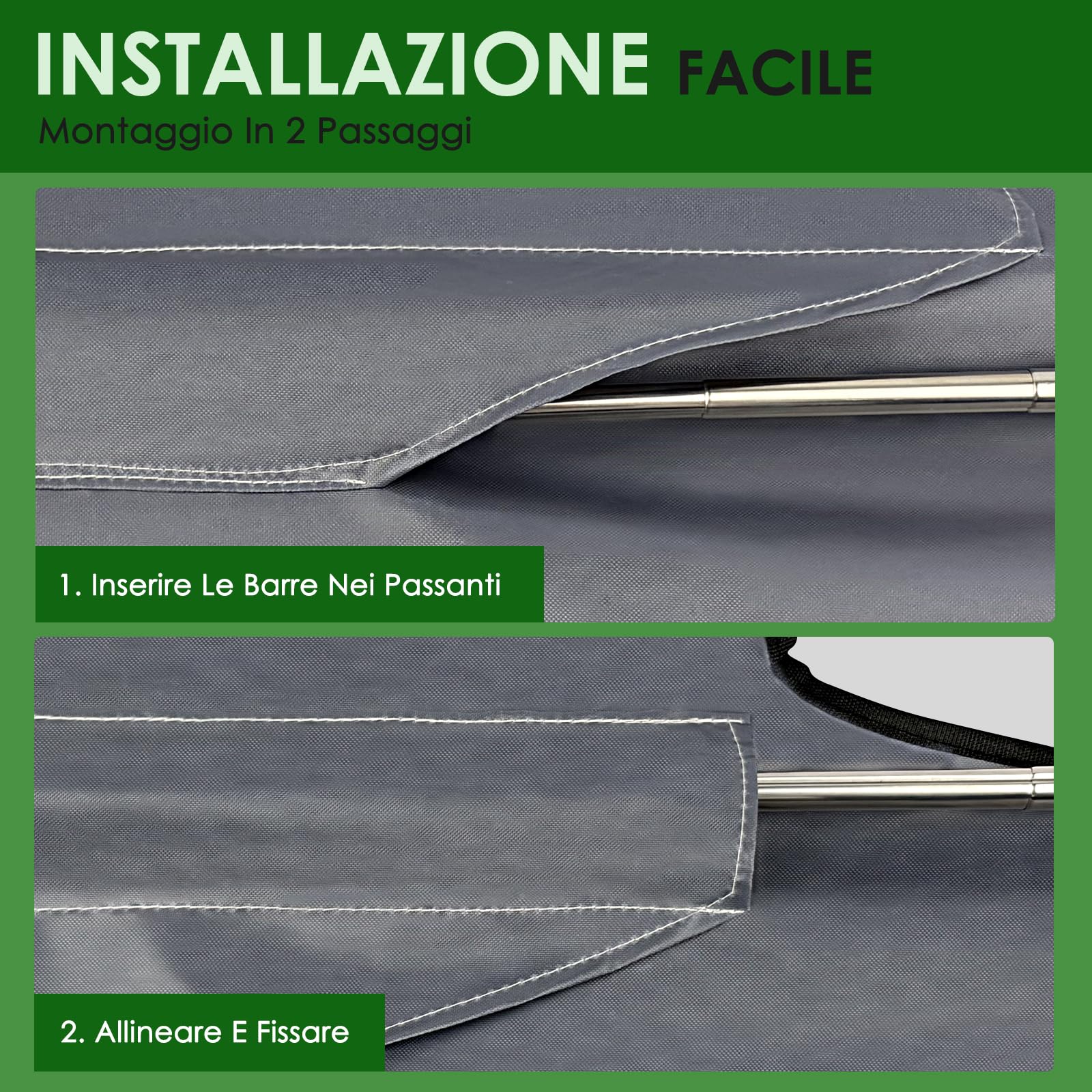 Tetto di Ricambio per Dondolo da Giardino (200×120cm) | Grigio, Poliestere, Impermeabile, Anti-UV, Per dondolo da giardino a 3 posti, Facile da installare