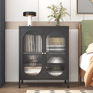 2 Door Metal Locker Storage Cabinet with 1 Adjustable Shelves-Steel Locker Cabinet for Office Garage,2-Tier Small Acrylic Door, Black