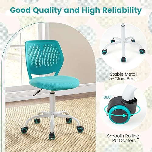 Miniatura 33 de POWERSTONE Silla pequeña de escritorio para oficina en casa, silla giratoria para computadora de estudio, silla de trabajo de altura ajustable con