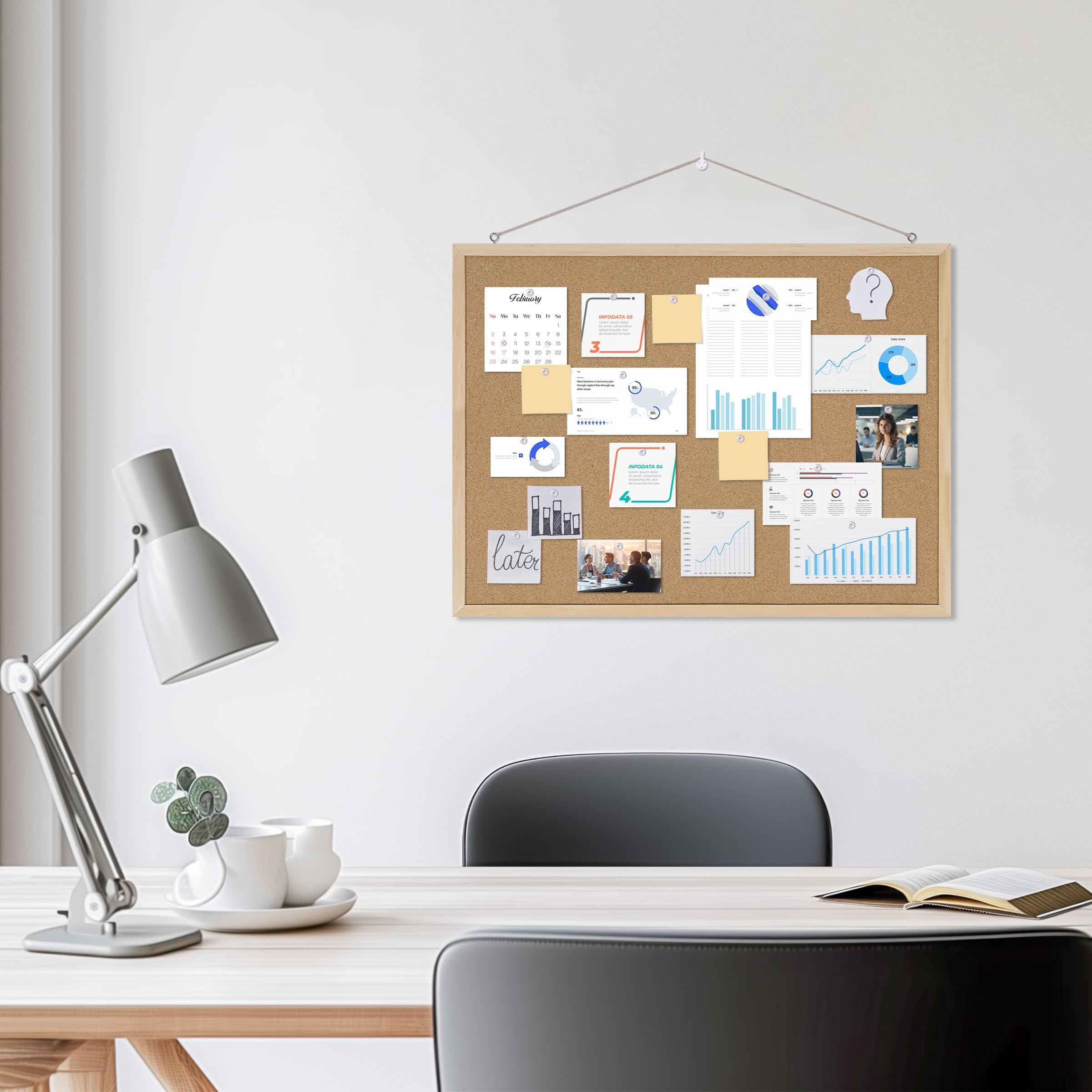Große Pinnwand Aus Kork & Leinen – 45,7 X 61 Cm, Mit Holzrahmen – Für Büro Oder Zuhause