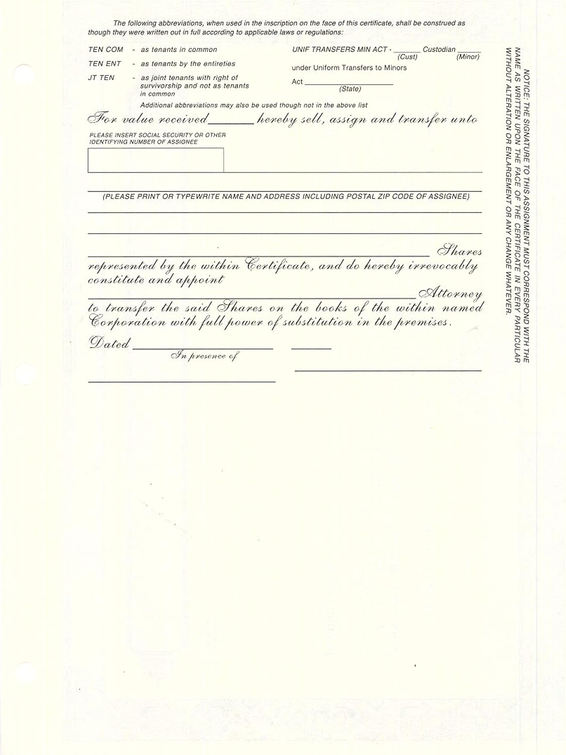 CORPEX Blank Stock Certificates | Pack of 25