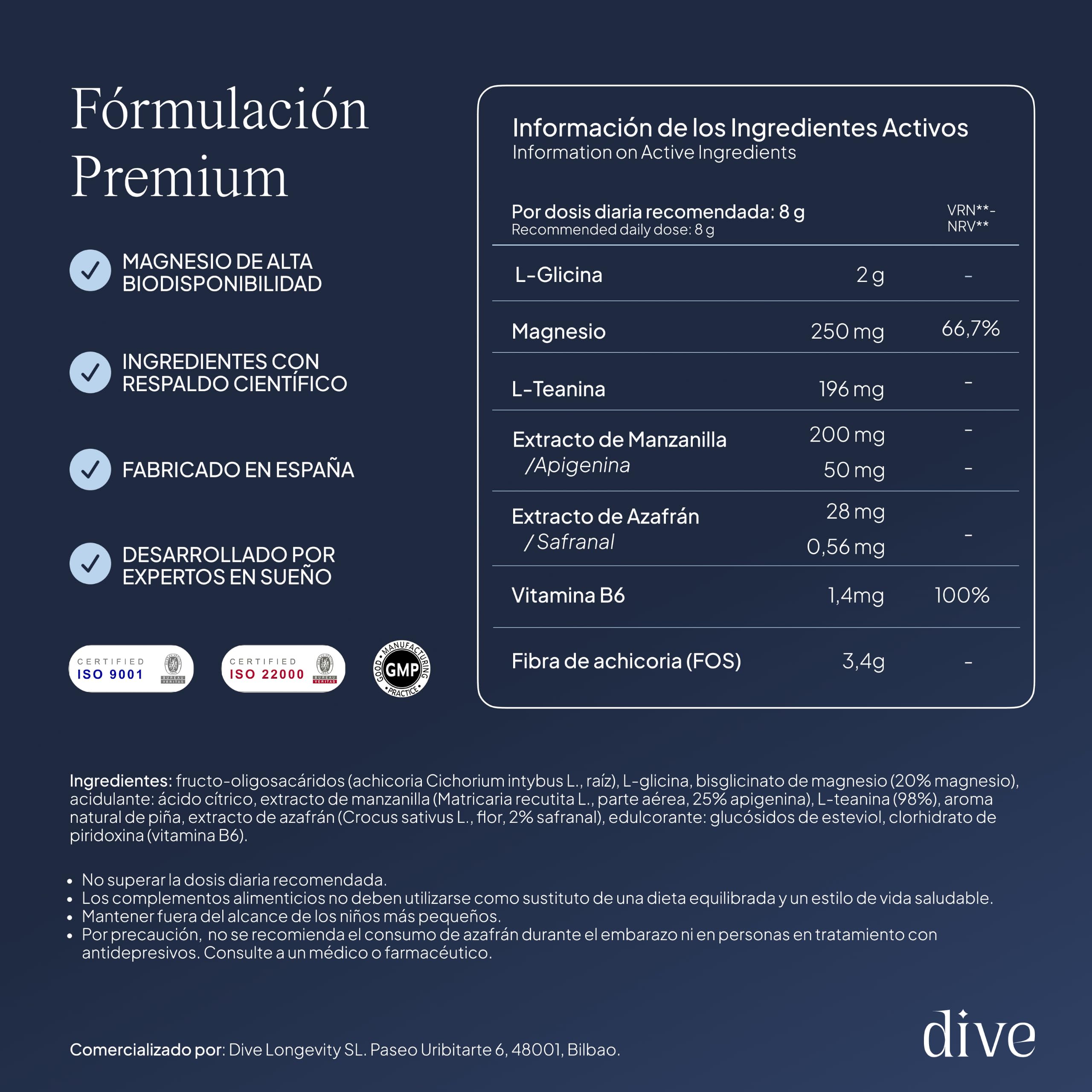Suplemento Bebible para Dormir sin Melatonina - Magnesio Glicina L-Teanina
