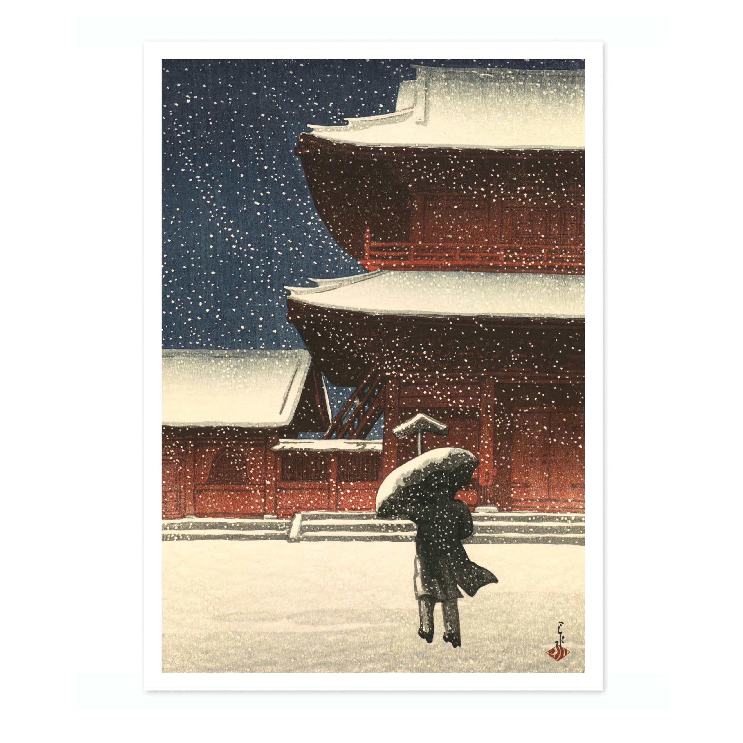 Animato Zojoji In The Snow Kawase Hasui Poster, Japanese Woodblock Ukiyo-E Print, Vintage Art Picture Painting Wall Art Exhibition, Archival Matte, A3 (Print Only) - 42x29.7cm