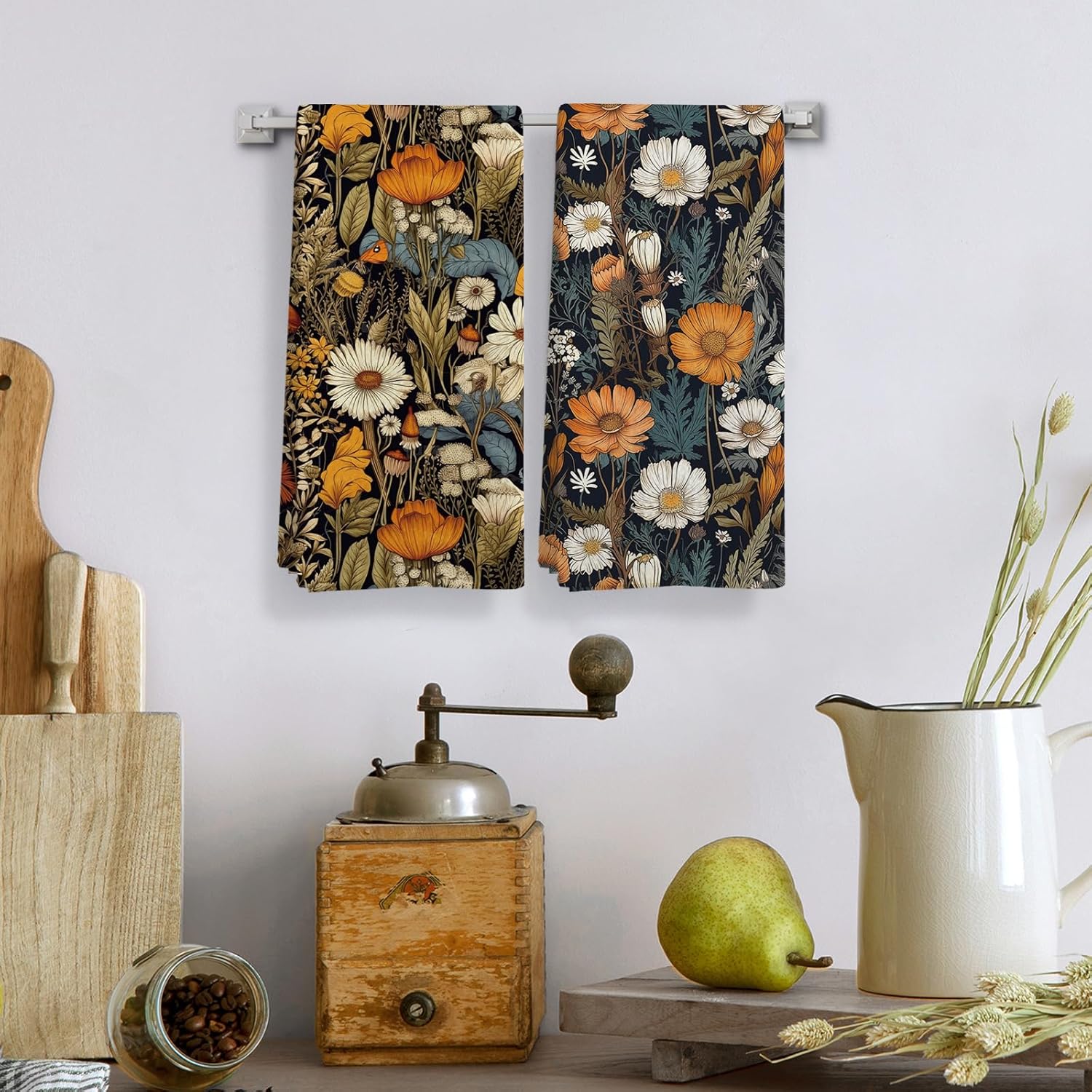 Vintage Boho Floral Kitchen Towels Set of 2, Farmhouse Rustic Wildflower Decorative Dish Tea Towels, Cottagecore Floral Botanical Hand Towels for Bathroom Decor, 16X24In - Image 2