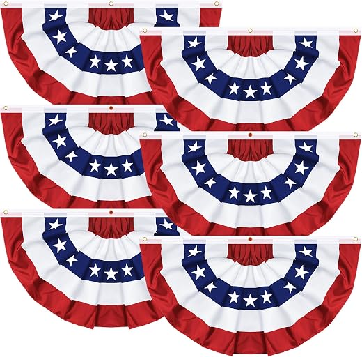 6 Pack 1.5 X 3 FT American Bunting Flag 4th of July Decorations, USA Pleated Fan Flag Fourth of July Patriotic Half Fan Banner 100% Polyester Fourth of July Independence Day Outdoor Decor Memorial Day