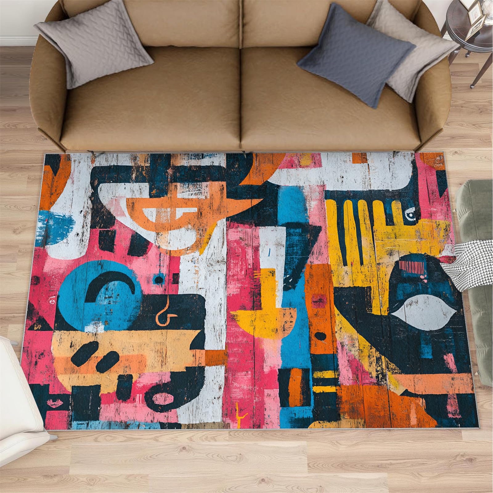 Teppich – Graffiti-Heimdekoration und Geschenke, bunte geometrische Teppiche für Wohnzimmer, Retro-Teppiche der 80er Jahre, Pop-Art, waschbar, für Schlafzimmer, rutschfester Innenteppich