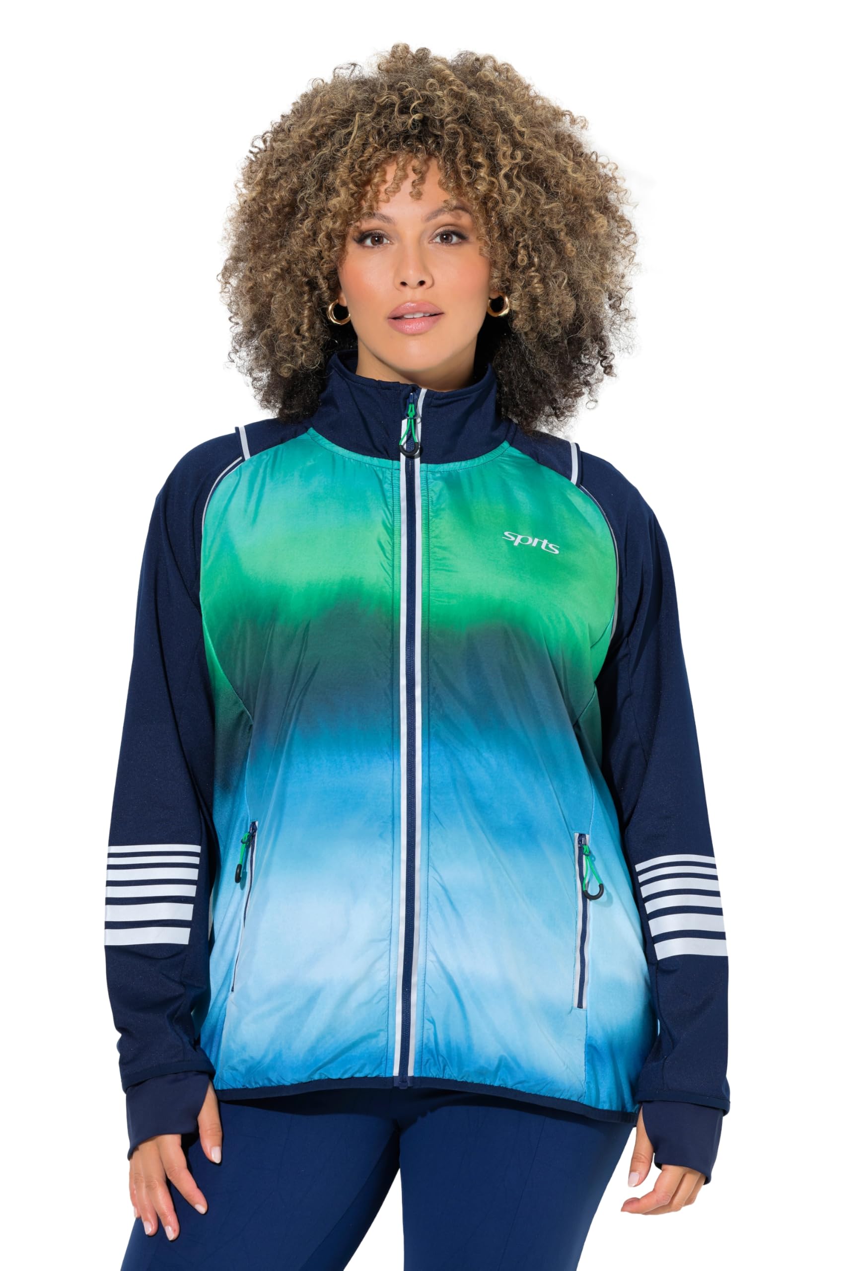 Ulla Popken Damen große Größen Übergrößen Plus Size 2-in-1-Funktionsjacke, Powerstretch, Ärmel abnehmbar 840113