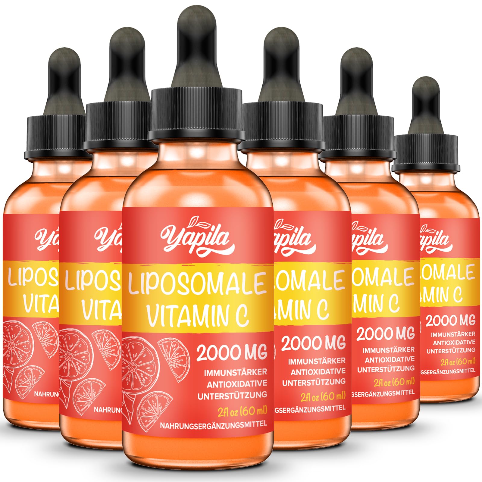 Vitamina C Liposomal 2000 mg, Suplemento Líquido con Ascorbato (6 Botellas) | Absorción Mejorada, Fórmula Vegana de Alta Potencia, Sin Gluten y Sin Soja