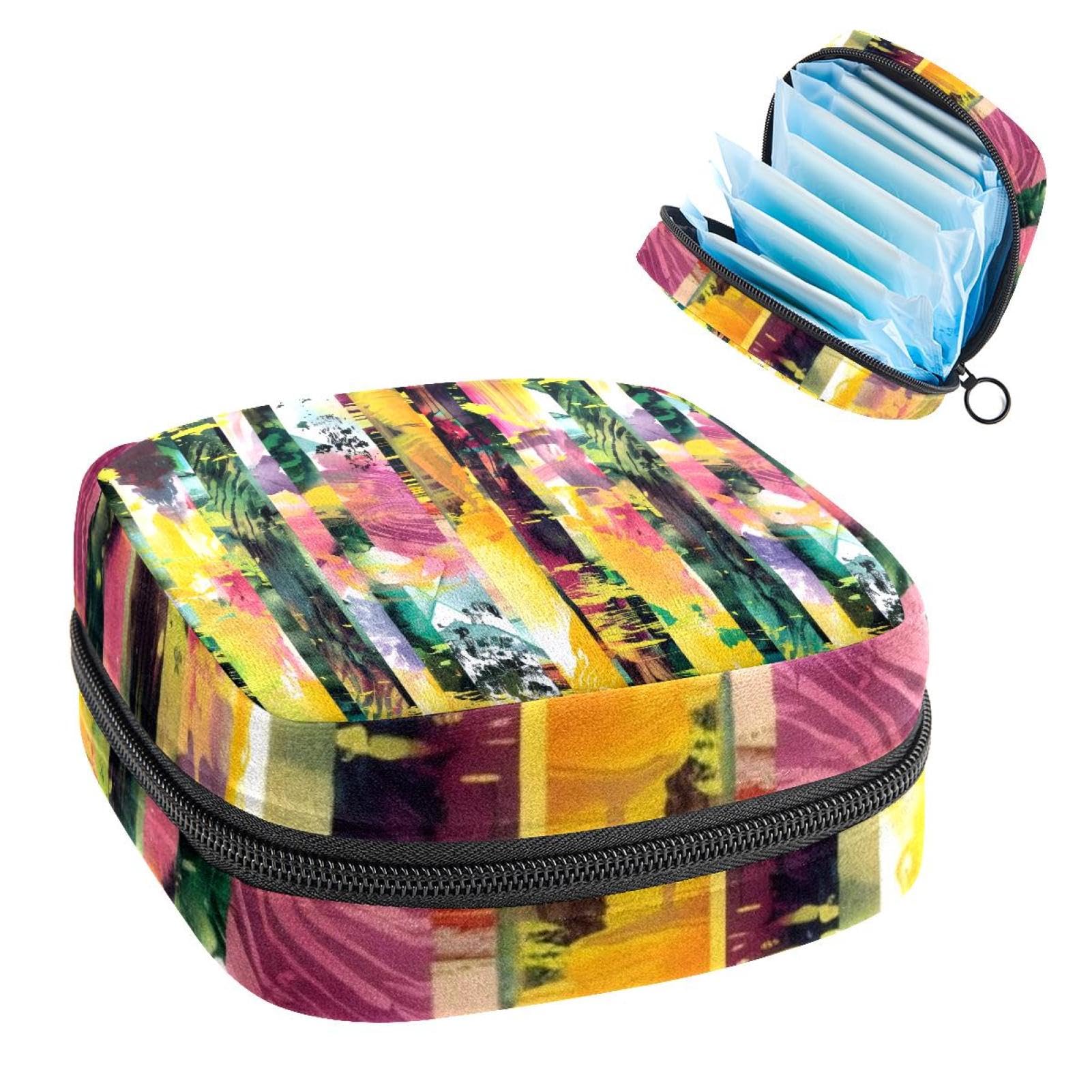 Sanitary Napkin Storage Bag for Feminine Pads, First Period Kit for Women, Watercolor Art Geometry Srtipes Portable Menstrual Period Sanitary Pouch