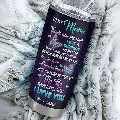 Miniatura 6 de Vaso de acero inoxidable personalizado con meme from grandkids con texto en inglés "Never Forget I Love You Mean The World To Me", vaso curvado de