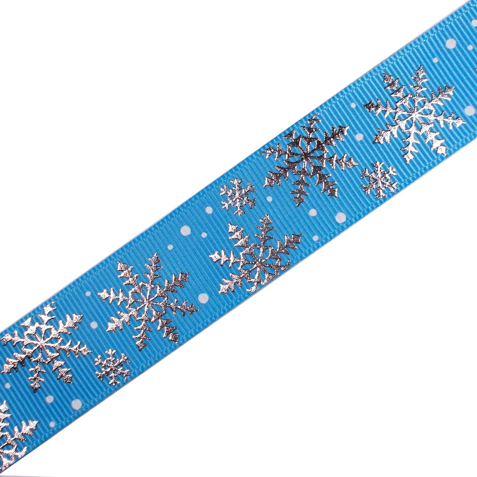 Frosty Snowflake Winter Xmas Satin Ribbon 16mm Wide Blue (3 metres)