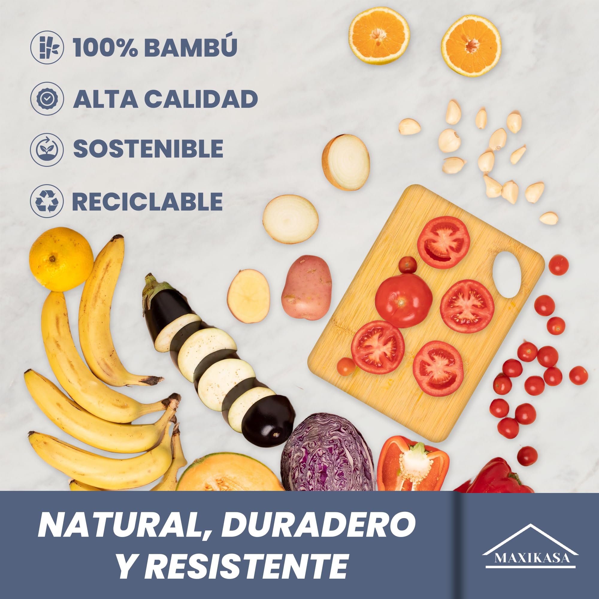Tabla Cortar de Bambú | Pack de 2 uds Medianas x2-30x20cm) | Tabla de Alta Resistencia y Durabilidad | Apto para Cortar, Picar y Servir | Utensilios de Cocina.