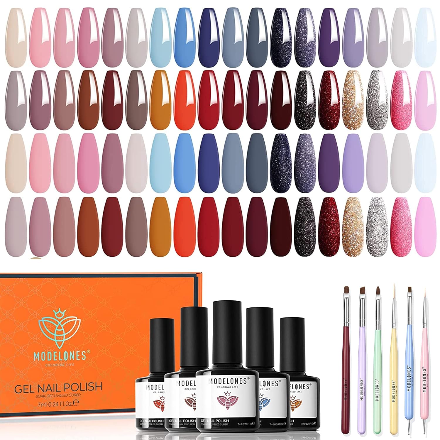 Modelones 36 Pcs Gel Nail Polish Kit, 2022 All Seasons Neutral Nude Colors Gel Polish Set with Nail Art Brushes Gift for Women Girls