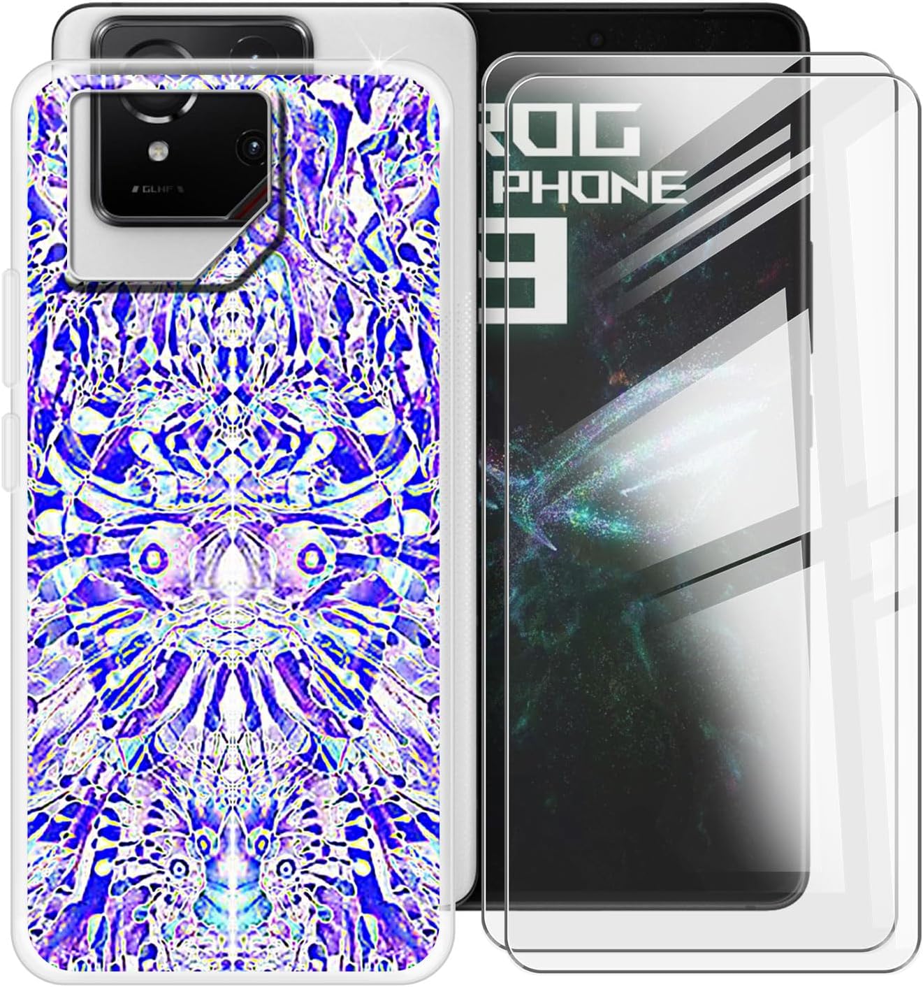 Clear Case for Asus ROG Phone 9 (6.78") with 2 x Tempered Glass Protective Film, Slim Shockproof Soft Silicone Cover, 360° Drop-Proof Phone Case for Asus ROG Phone 9 - Mirror Image