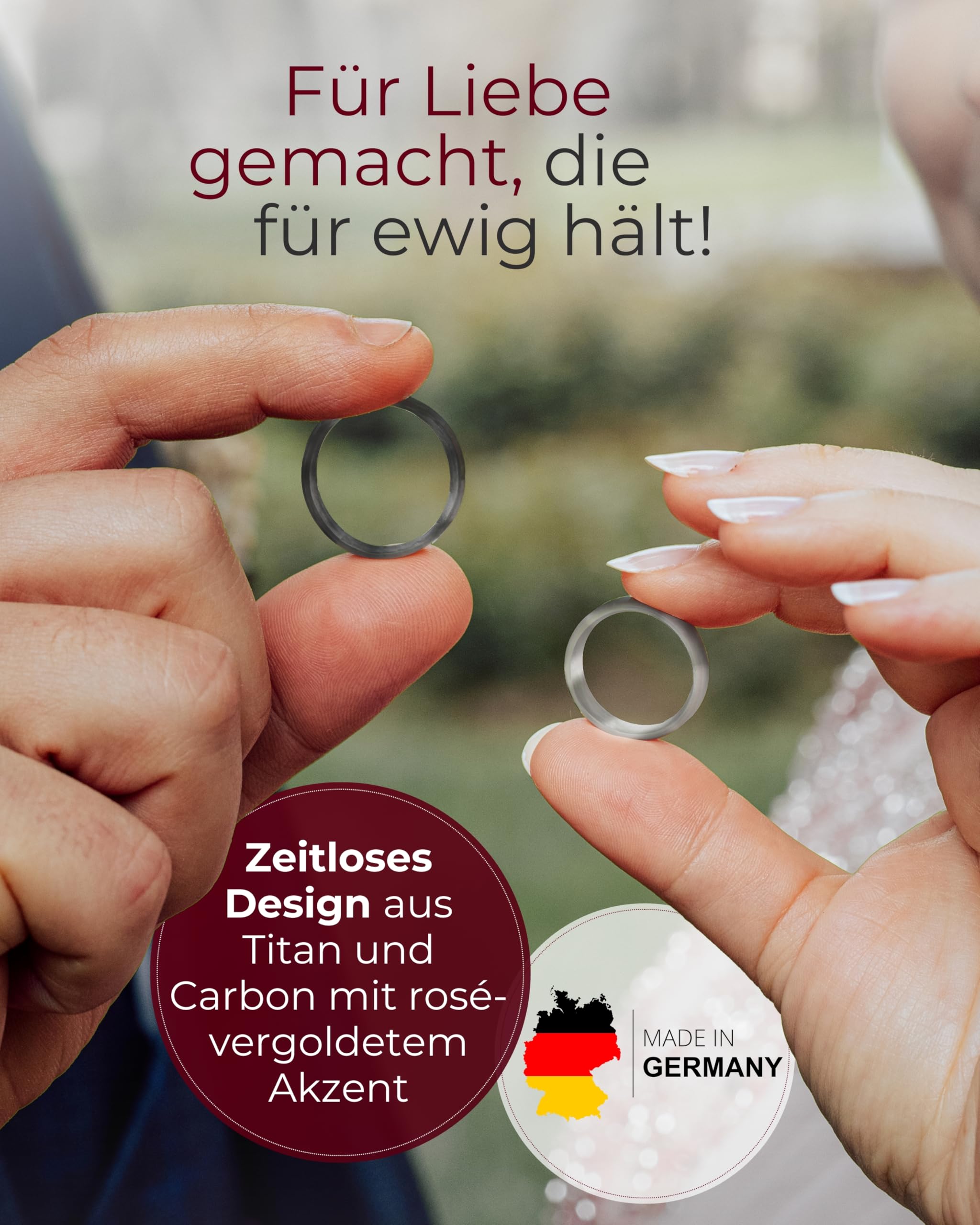 123traumringe Eheringe Set in Carbon & Titan I Partnerringe mit 5 Zirkonia & Etui I Gravierbare Verlobungsringe mit Ringgröße 50-72 I Trauringe in 6 mm Breite & 1,9 mm Stärke I S 81