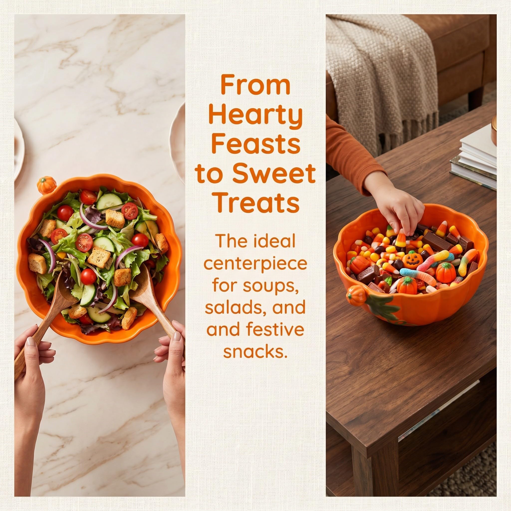 Zerodeko Bol à soupe citrouille en céramique | 1300 ml | Récipient citrouille orange pour une fête d'Halloween | Vaisselle automnale idéale pour offrir, pour les repas de fêtes et la