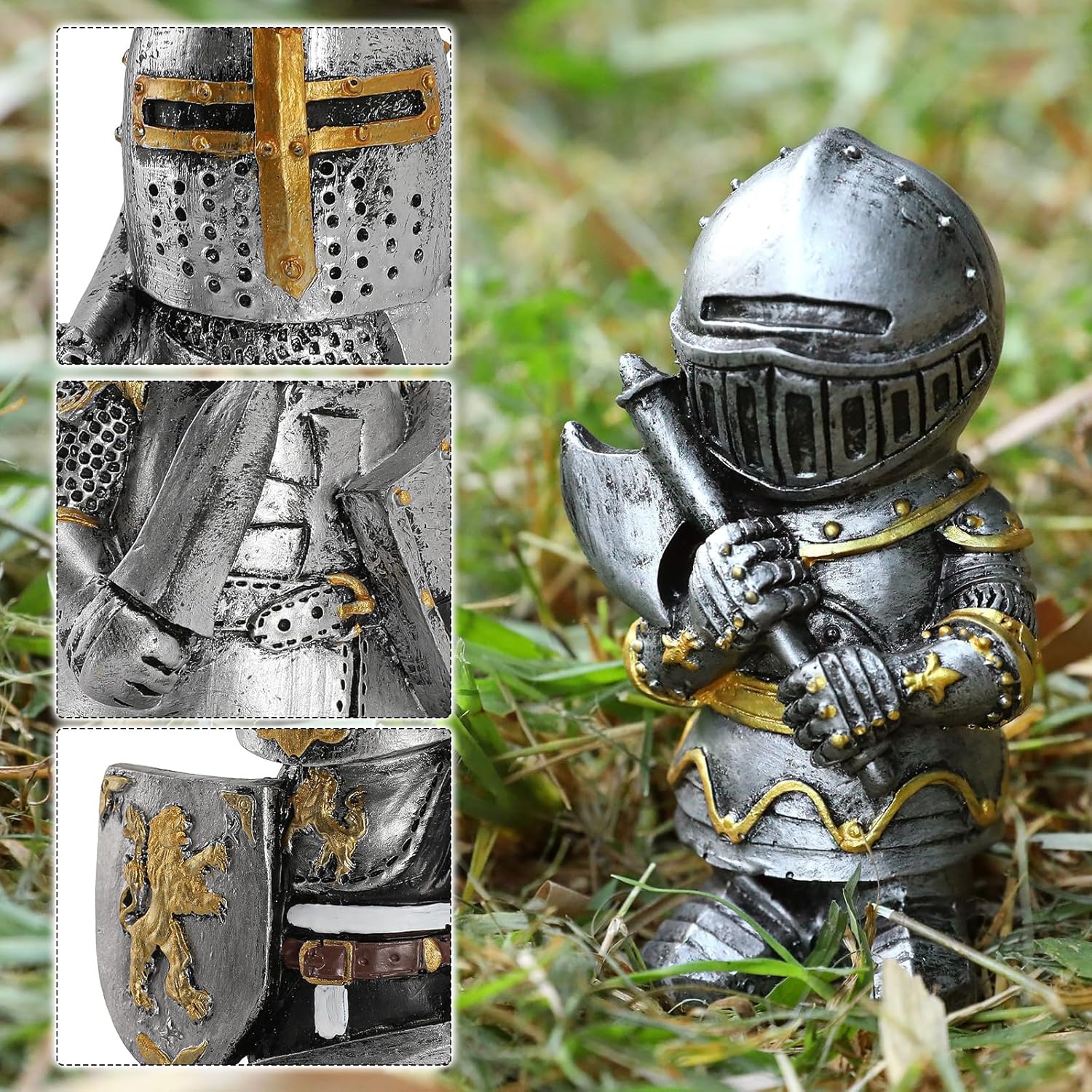 Knight Gnomes Guard Garden Statues 2021 Christmas Guardians Gnomes, Renaissance Medieval Cross Templar Crusader Figurine, Armor Miniature European Knights Sculpture for Yard Lawn Art Decor (8 pcs)
