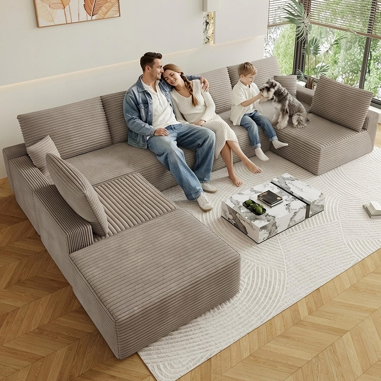Oversized Modular Sectional Sofa Couch, Large 7 Seater Corner Sofa Modern U Shaped Sectional Couch with Ottoman Cloud Couches for Living Room, Office, Spacious Space, Corduroy, No Assembly, Camel