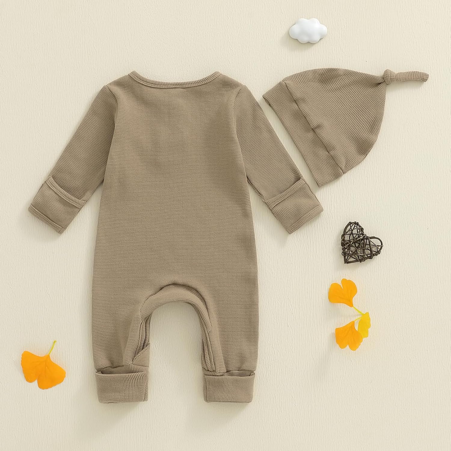 Newborn Knit Romper Hat 2 Pieces Button Up Footed Jumpsuit Baby Boy Clothes Photography Coming Home Outfit - Image 6