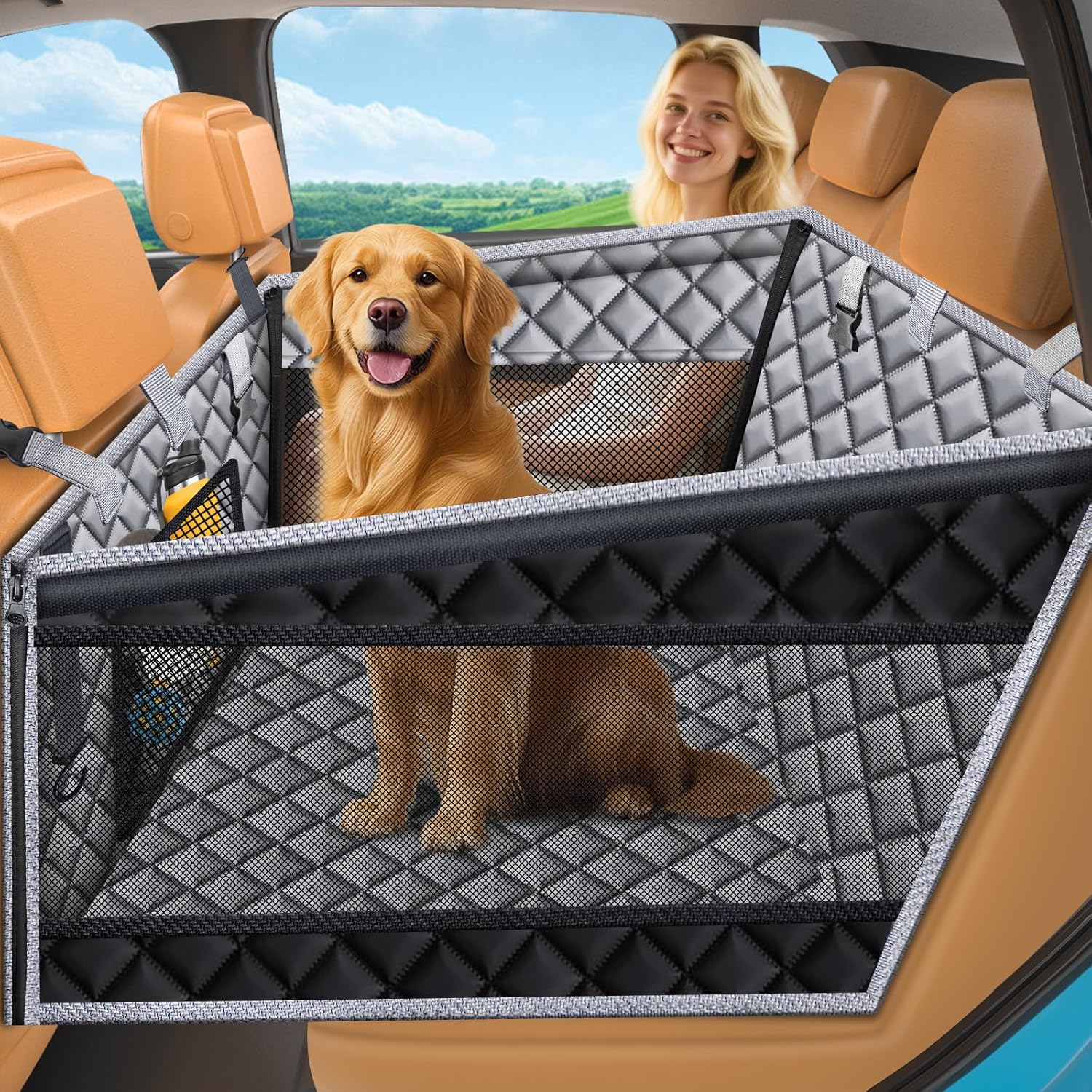  Hard Bottom Dog Car Seat Cover for Back Seat, PU Leather Hammock thumbnail