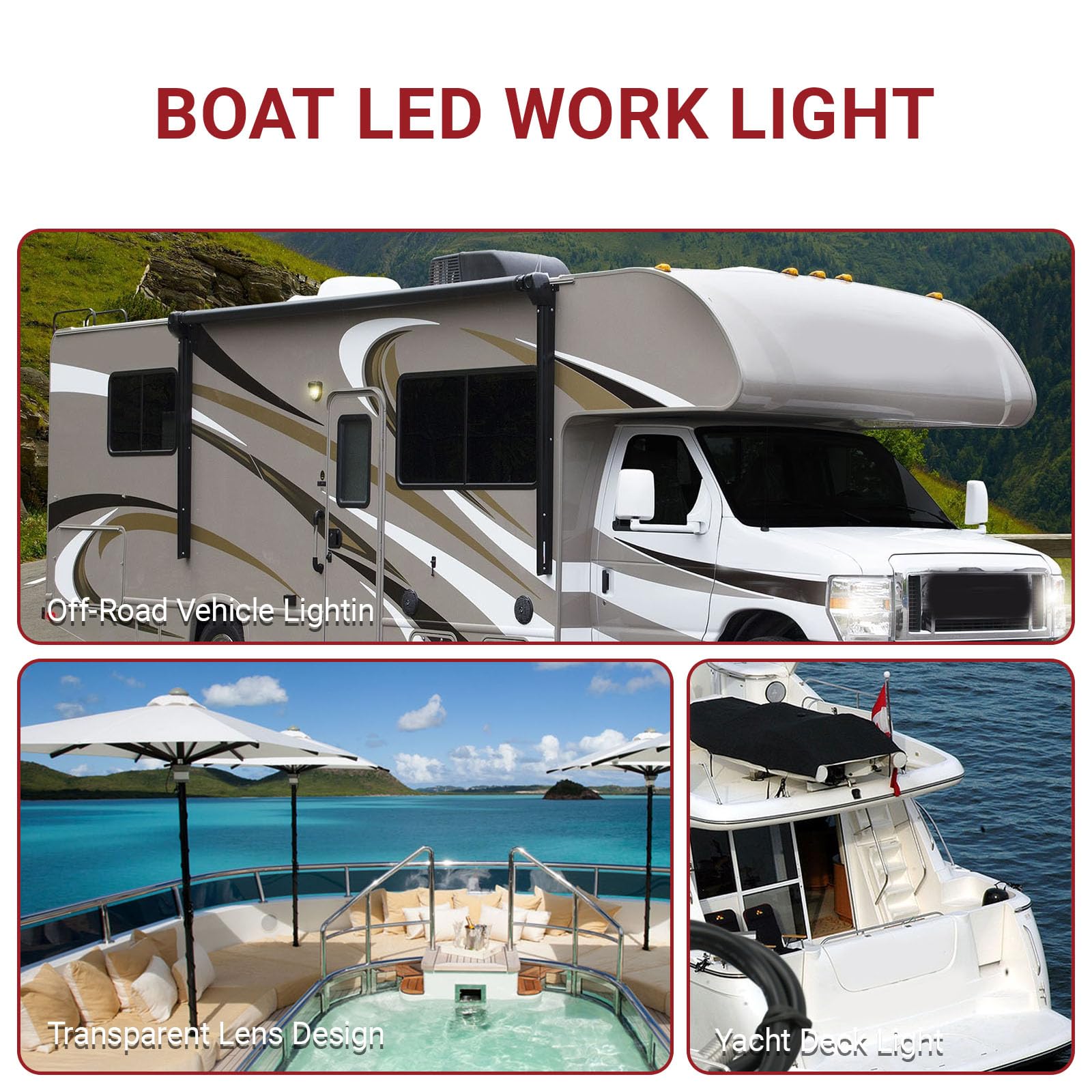 OUKENS Feux de navigation LED pour navires, 12 V à 24 V CC, Lampe de travail LED étanche pour bateaux, adaptée à l'éclairage extérieur de voitures, Yachts(BLANC)