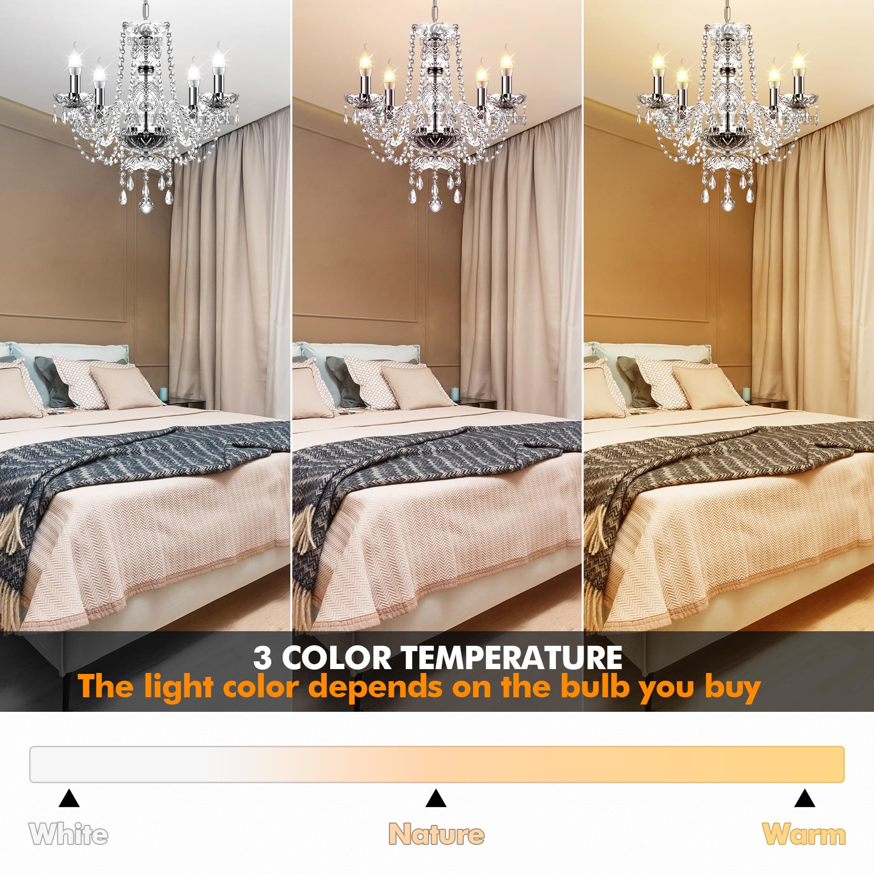 Ridgeyard Moderna salón araña de cristal, araña de techo de 4 luces E14 de transparente cristal K5 con cadena ajustable para dormitorio, salón, comedor, hotel