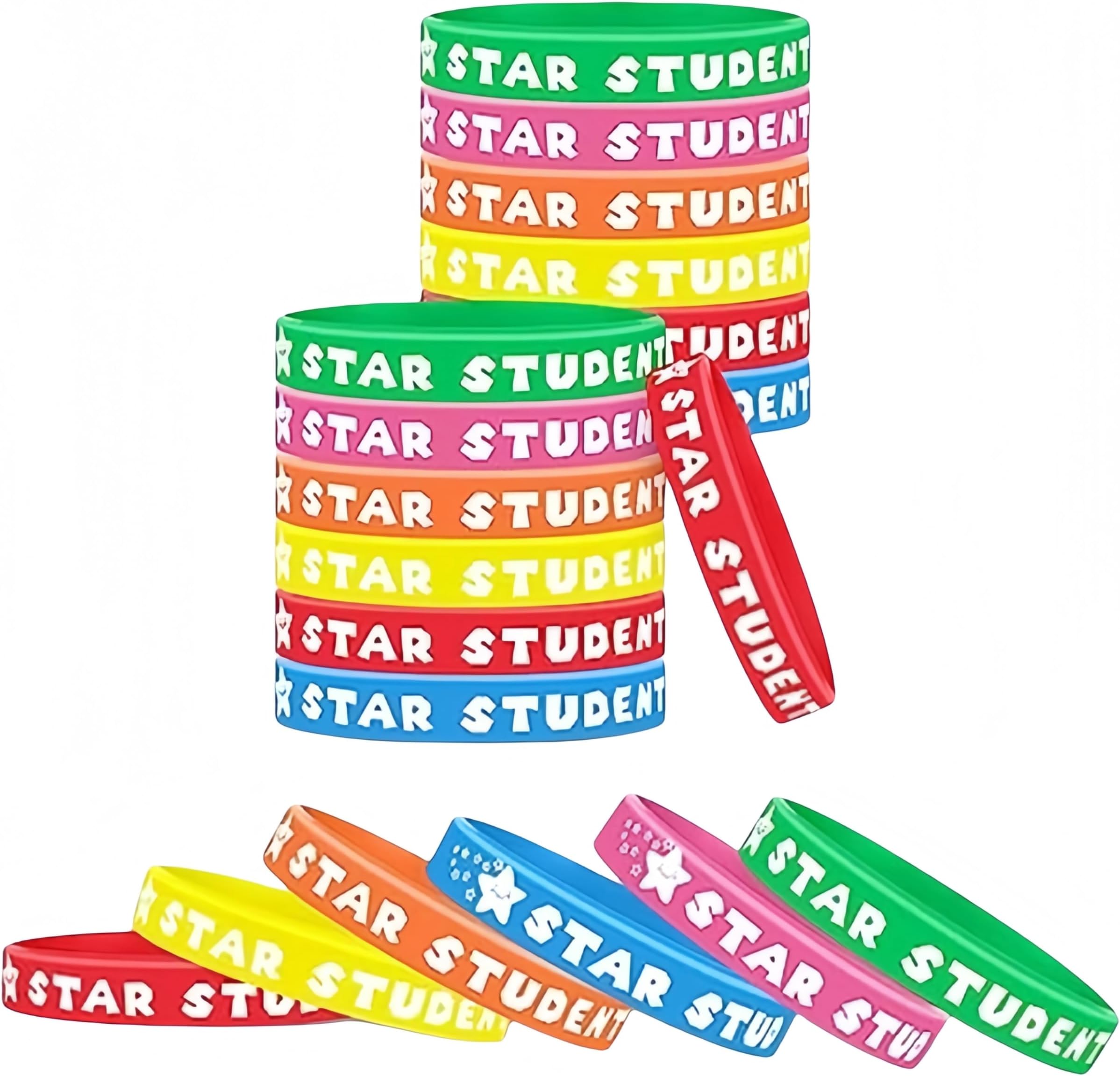 60 Pcs Star Student Wristbands,Silicone Color Reward Bracelets for Kids,School Classroom Teacher Recognition Award, Sports Office Education Activities Kids