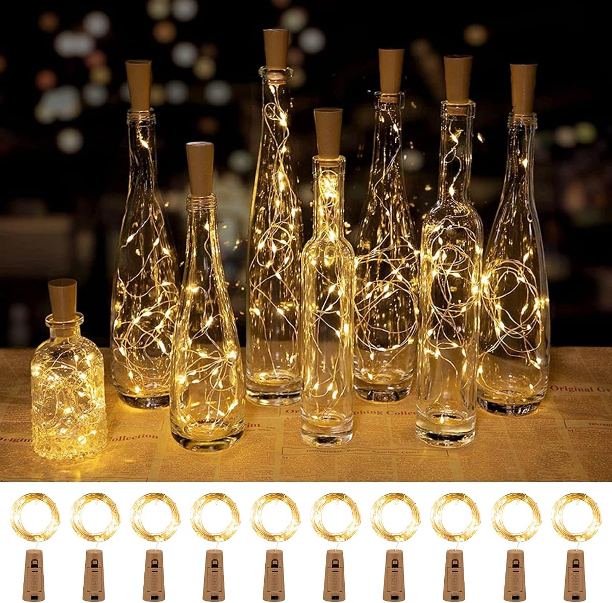Brightown 10 Pack 7ft Battery Operated Wine Bottle Lights with Cork