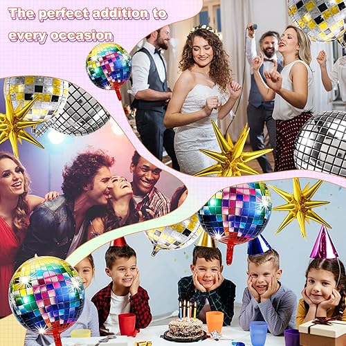 Miniatura 7 de 16 globos de bola de discoteca, globos de discoteca 4D, globos de fiesta de discoteca de 22 pulgadas, globos de papel de aluminio con estrella de
