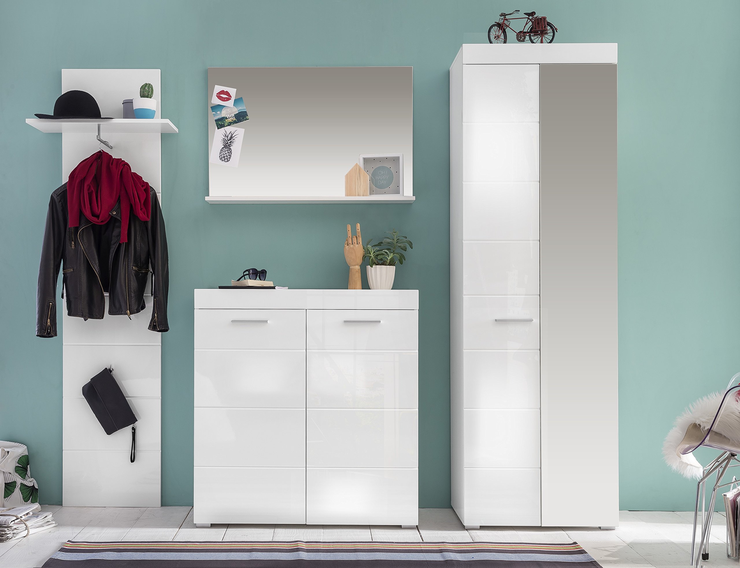 trendteam smart living - Amanda - Garderobenschrank - Weiß/Weiß Hochglanz - ausziehbare Kleiderstange - (BxHxT) 62 x 195 x 38 cm