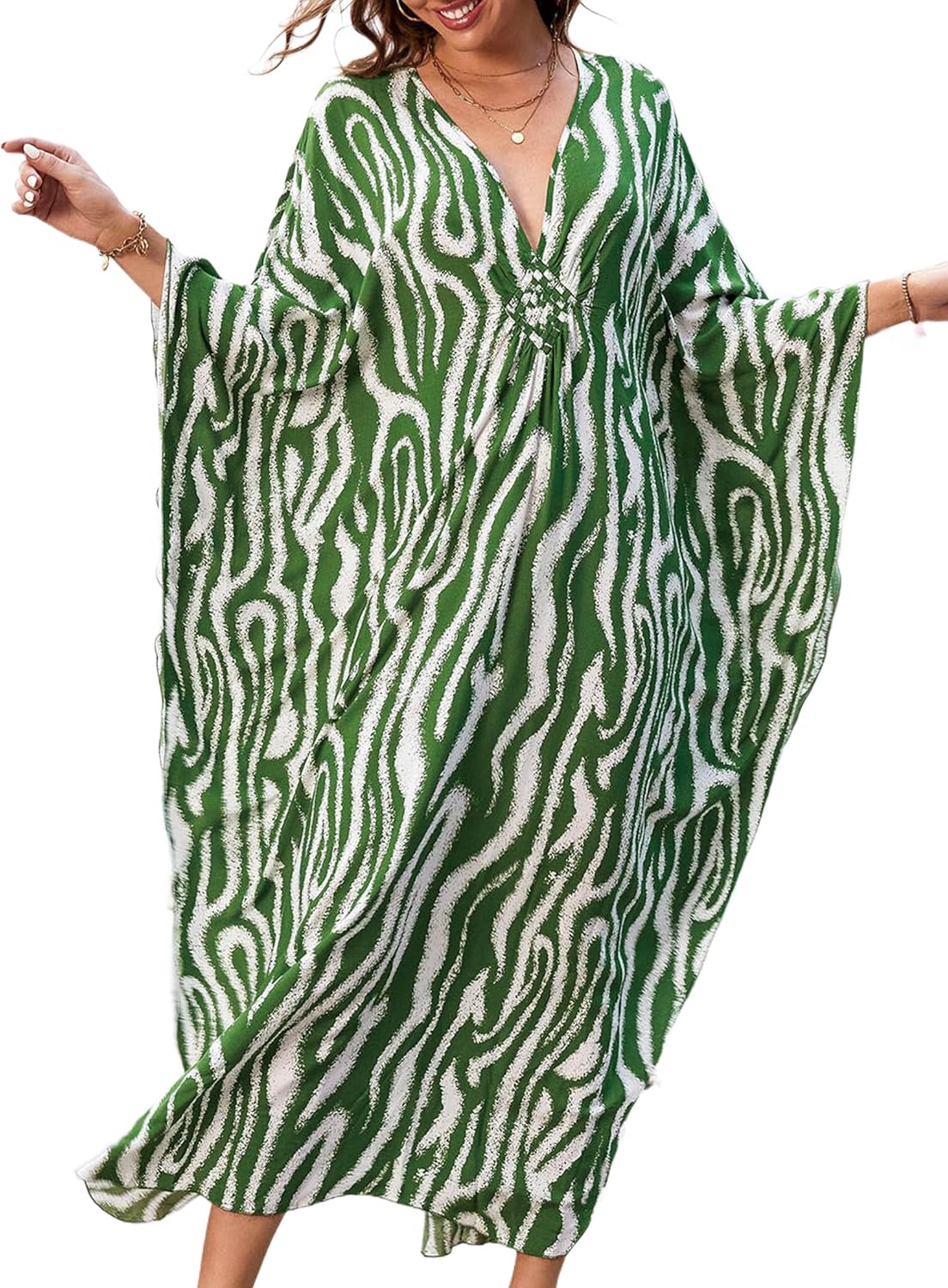 Kaftan dresses Vneck batwing sleeves beach cover ups Hawaiian style