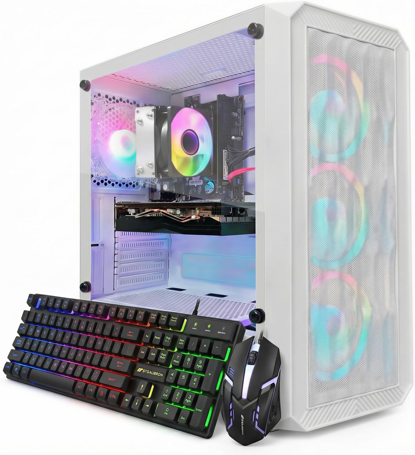 Gaming PC Desktop Computer, AMD Ryzen 3 3200G 3.6 GHz, Radeon RX 580 8G GDDR5, 16G DDR4, 1T SSD, 600M WiFi, BT 5.0, RGB Fan x 4, Windows 11 Home