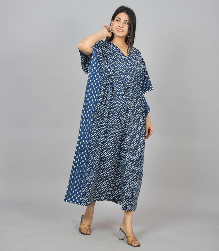 Printed Kaftan Other Stories Kaftan Dress Indian Hand Block Print Long Cotton Kaftan Maxi Dress, Blue Printed Kaftan Other Stories Kaftan Dress Indian Hand Block Print Long Cotton Kaftan Maxi Dress, Blue