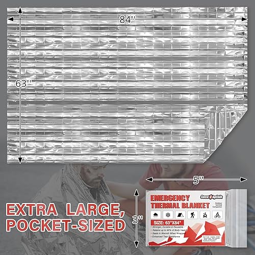 Miniatura 2 de SecuCaptain Mantas térmicas de emergencia de supervivencia extra grande de 84 x 63 pulgadas, kit de manta de Mylar espacial para exteriores,