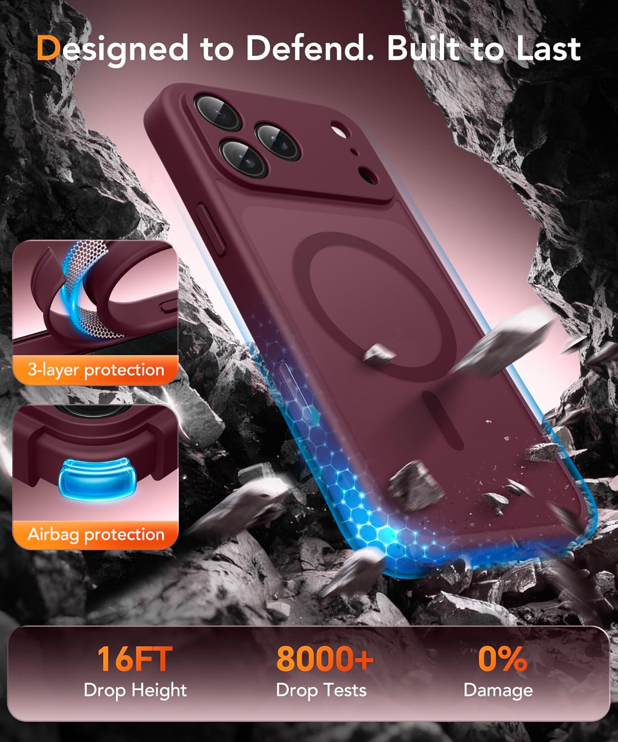 Magnetic Case for iPhone 17 Pro with Privacy Screen Protector [Compatible with MagSafe][Camera Protection][Military-Grade][Camera Control Cover]Translucent Matte iPhone 17 Pro Phone Case,Wine Red - Image 5