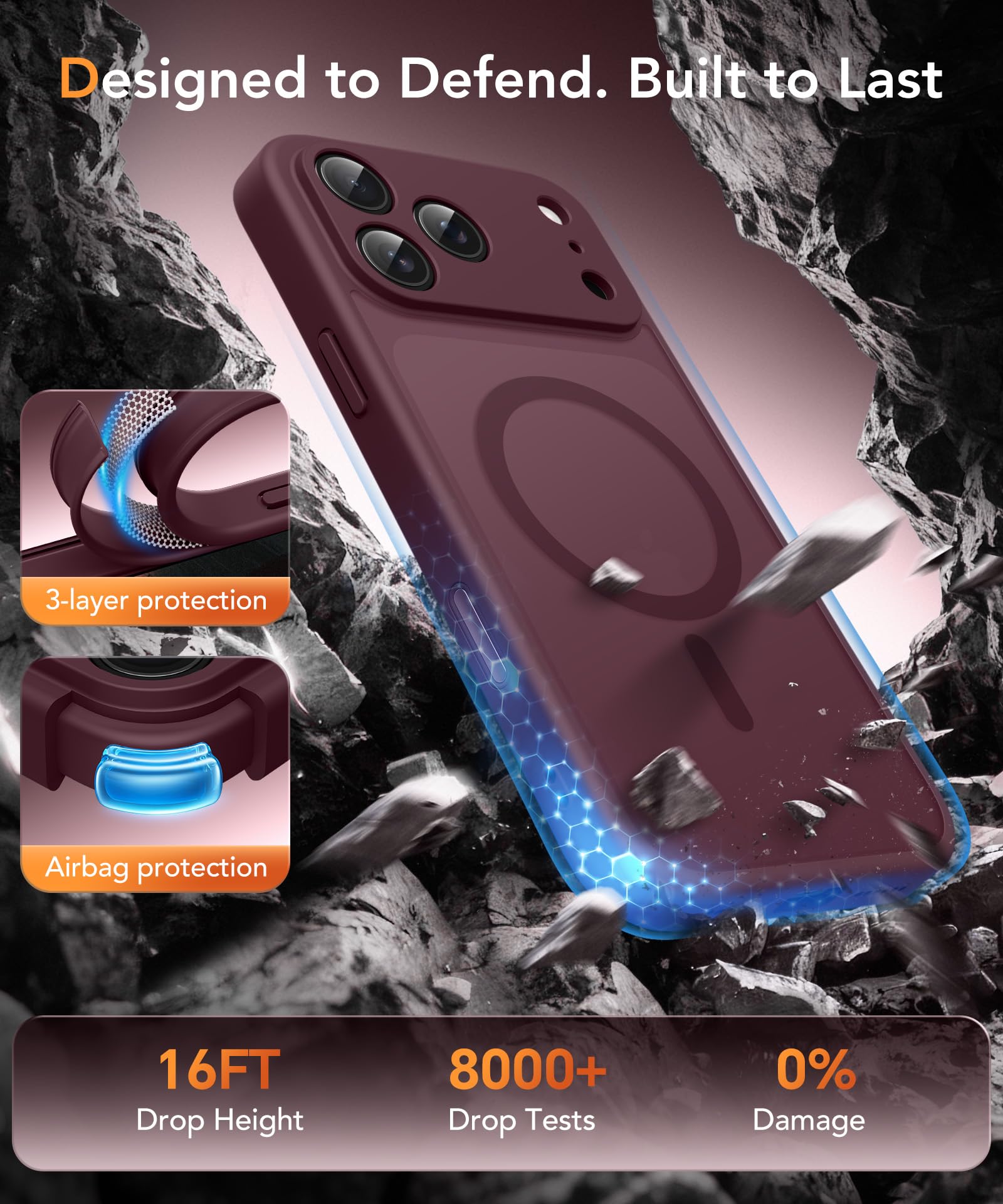 Magnetic Case for iPhone 17 Pro Max with Privacy Screen Protector [Compatible with MagSafe][Camera Protection][Military-Grade][Camera Control Cover]Translucent Matte 17 ProMax Phone Case,Wine Red — view 5