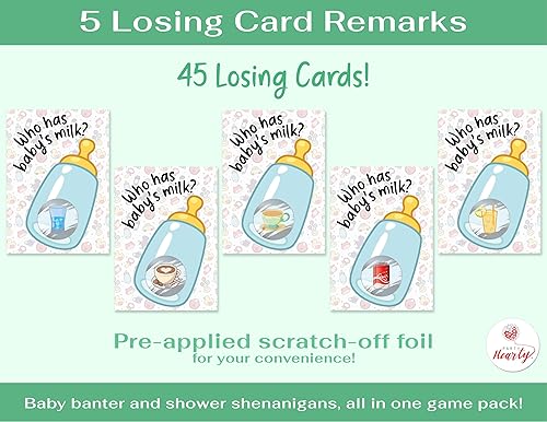 Miniatura 5 de Party Hearty Juegos de baby shower para niños, 40 boletos de lotería con emojis para rascar, ideas de juegos para bebés, juego para raspar, azul