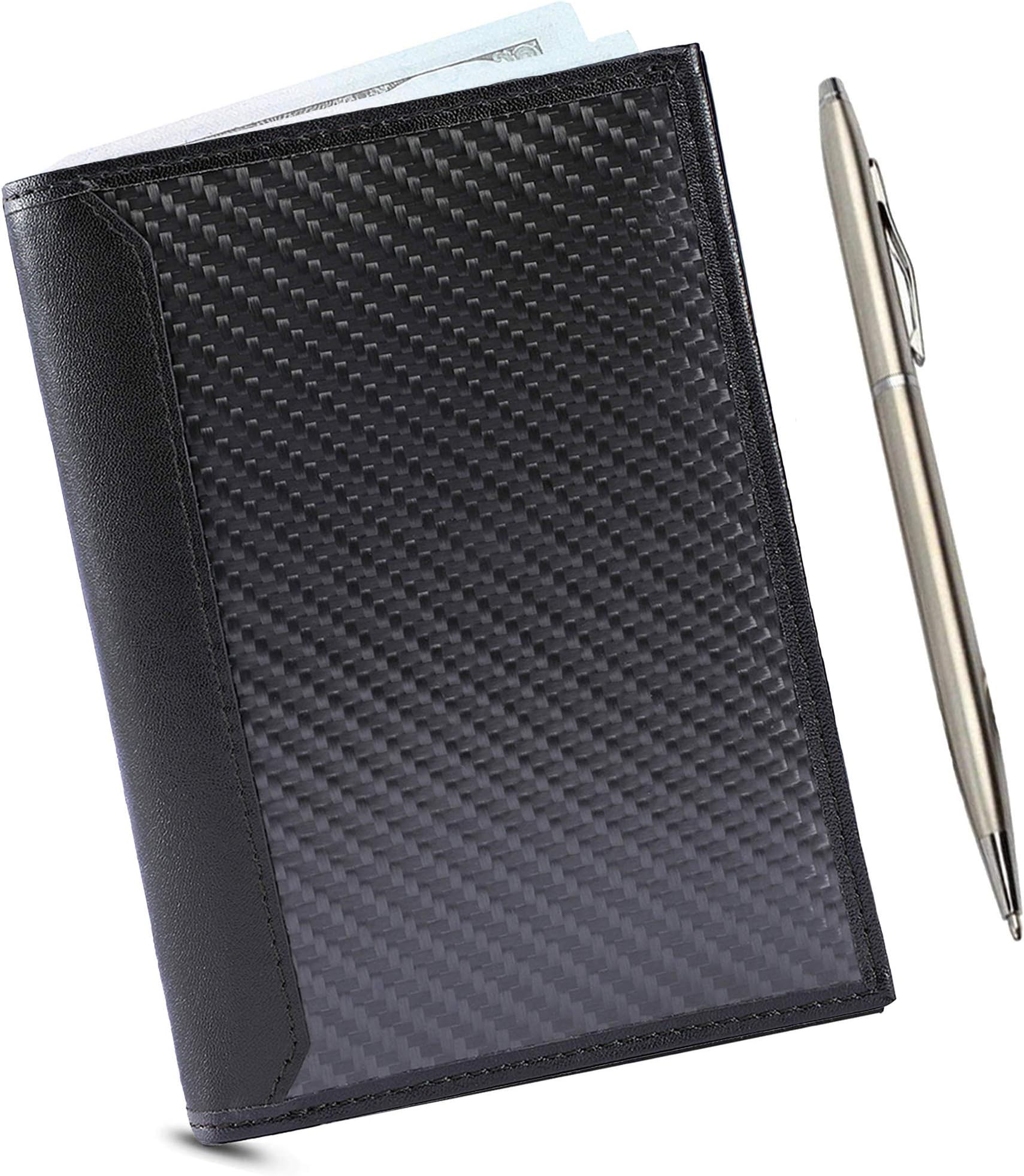 Carbon Leather Passport Holder RFID Blocking Technology Wallet - Slim, Minimalist Sleeve Wallets for Passports, Credit Cards, ID, Money - For Travel, Black Matte