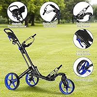 Vista 2 de GYMAX Carrito de golf plegable con rueda delantera giratoria, carrito de golf ajustable de 3 ruedas, carrito de golf compacto fácil de plegar