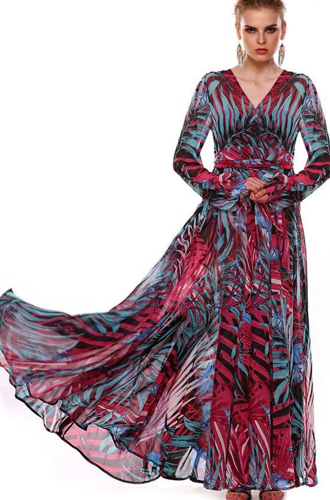Robe XL violette en mousseline de soie Yalí à grand tour de taille