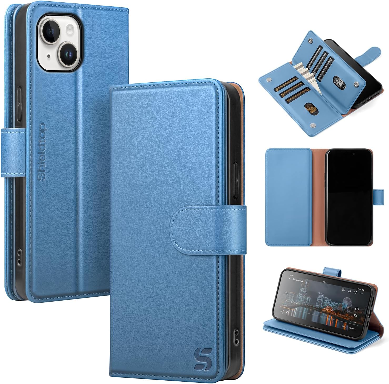 Shieldtop for iPhone 15 Wallet Case with Card Holder,Light Blue