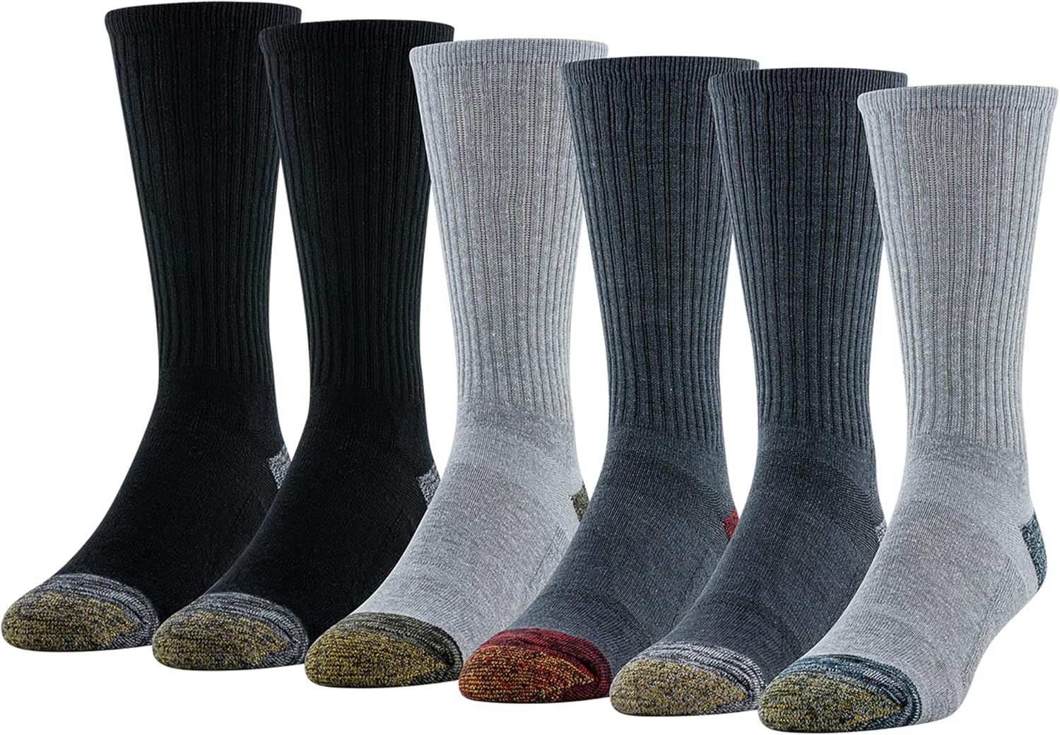 GOLDTOE Mens Fit Tec Cushion Crew Socks, 6-pairs