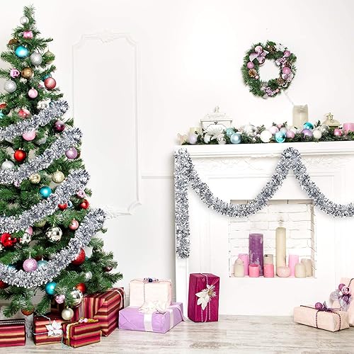 Miniatura 6 de WILLBOND - Guirnalda de espumillón metálica decorativa de 26.2 pies para árbol de navidad, fiestas de cumpleaños, bodas y navidad