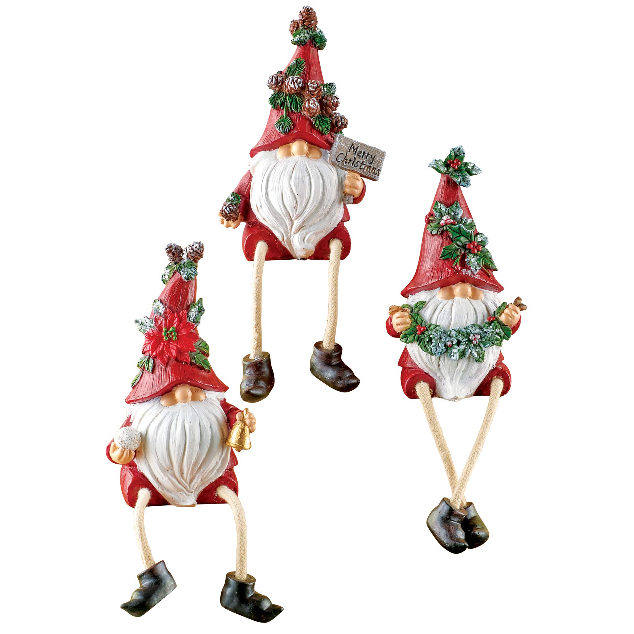 Collections Etc Holiday Dangling Legs Gnome Sitter Figurines - Set of 3